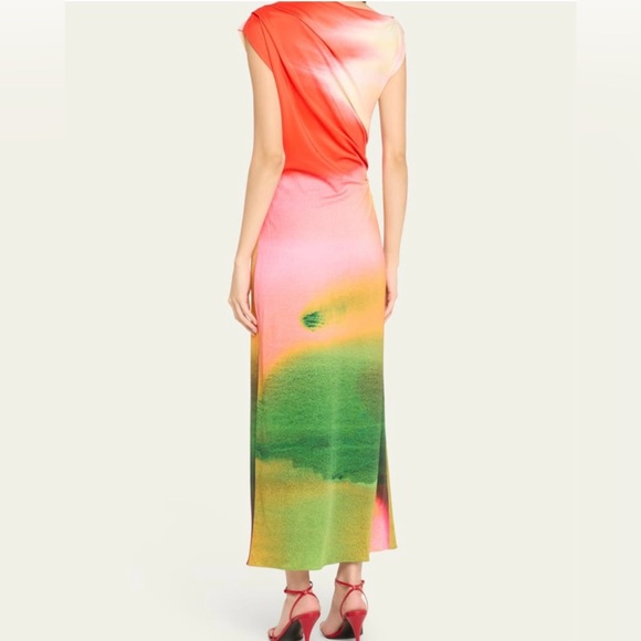 NEW NWT Oscar De La Renta Draped Abstract Vermilion Watercolor Midi Dress PS25 - Picture 2 of 14